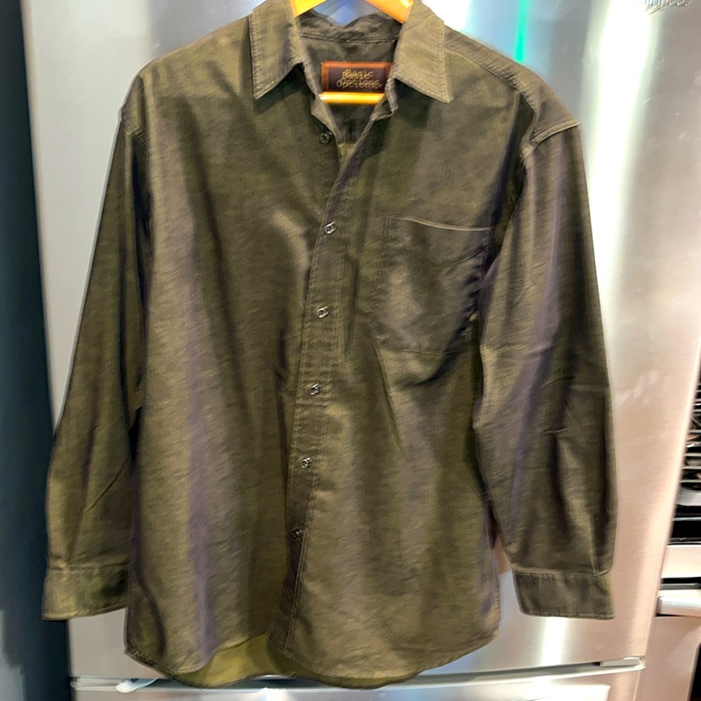 CORDUROY button up pea green black SHIRT mens XL Basic Options cotton polyester